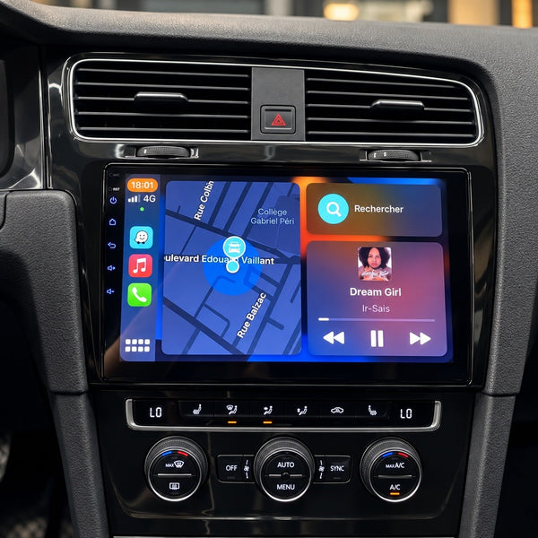 Autoradio CarPlay et Android Auto installé sur le tableau de bord d'une Volkswagen Golf 7
