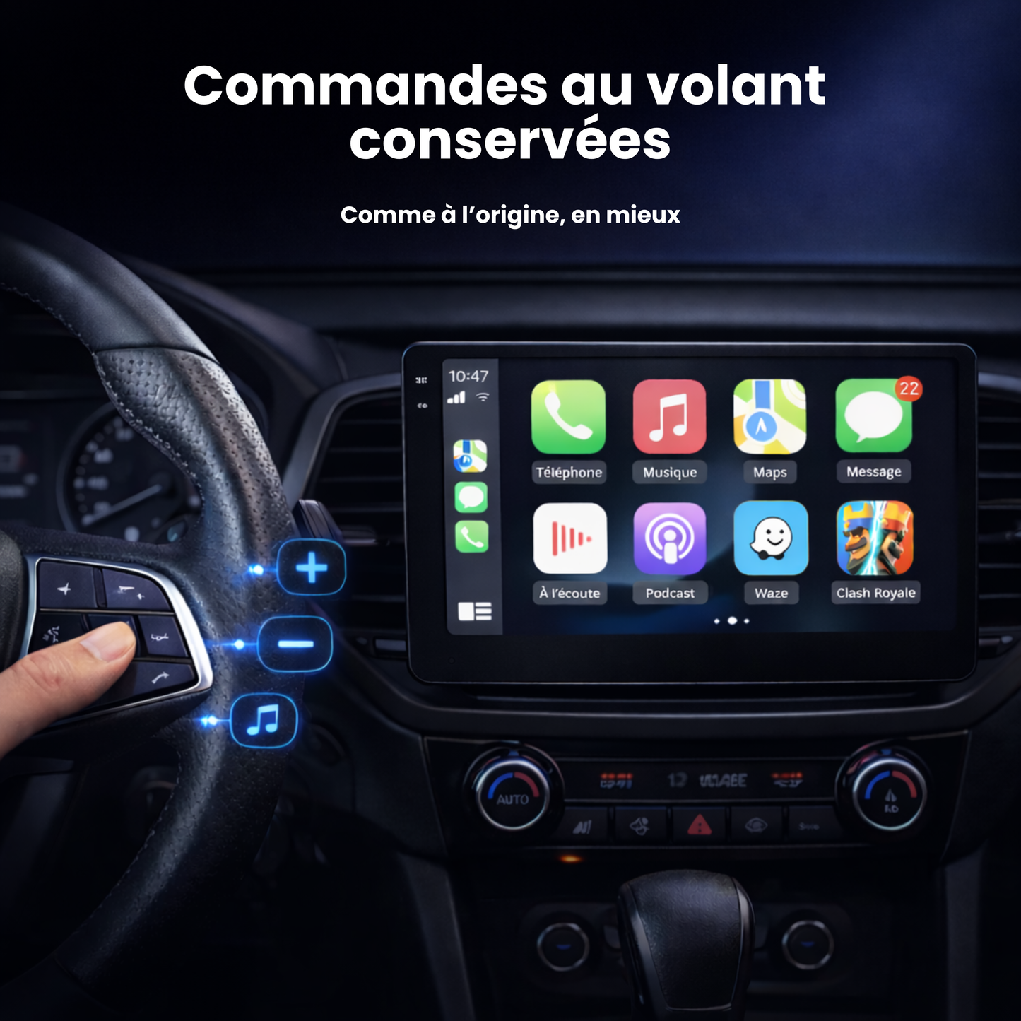 Commandes au volant conservées avec écran CarPlay My Carpplay